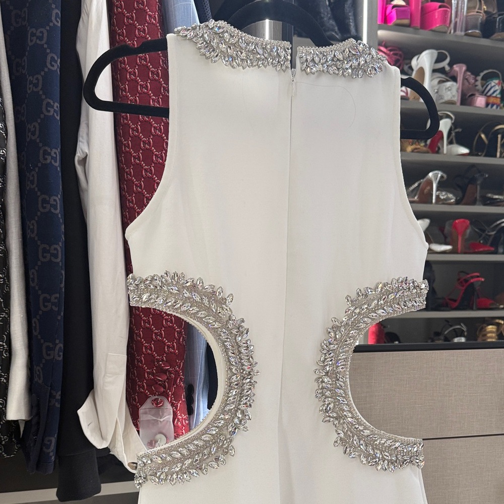 Elegant White Maxi Dress with Silver Embellishments